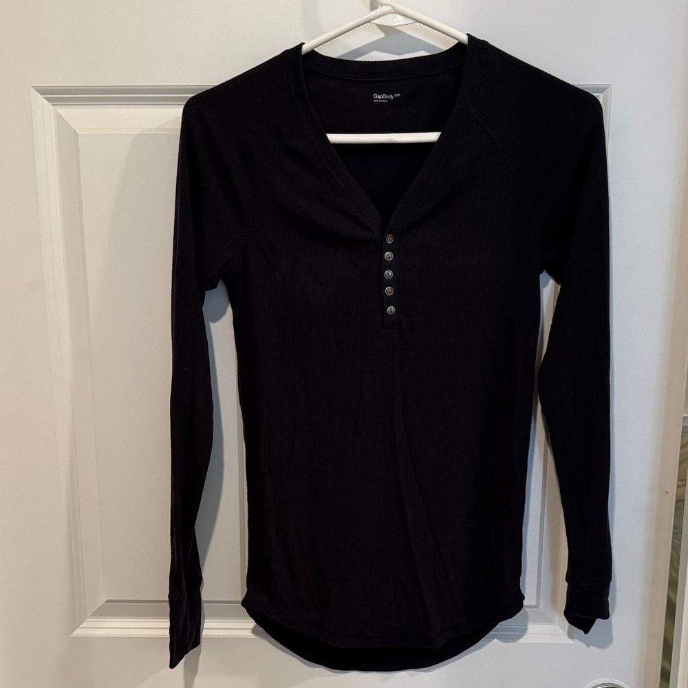 Classic Black Long Sleeve Tee with Buttons